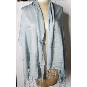 Scarf Shawl Wrap Solid Light Gray Lightweight Fringe 24x62" Festival LARP f